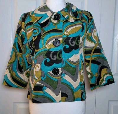 Jaqueta cropped Silk Land 100% seda retrô manga 3/4 tamanho pequeno vintage - Imagem 1 de 4