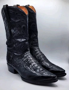 Dan Post Cowboy Boots Sz 13 EW Caiman Lizard Leather Black DP2399 Wide Western - Picture 1 of 14