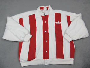 VINTAGE Adidas Jacket Mens Adult Large White Red Stripes Lined Bomber Snap Coat