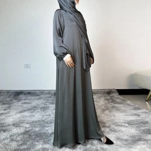 Muslim Abaya Temperament Elegant Loose Fitting Long Robe Dress Ethnic Clothing - Picture 1 of 28