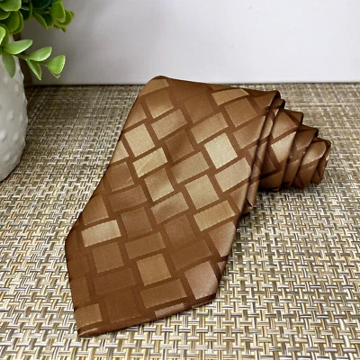 Corbata de jacquard marrón cálido diseño canasta geométrica 54"x4" de colección para hombre Foto 1 de 4