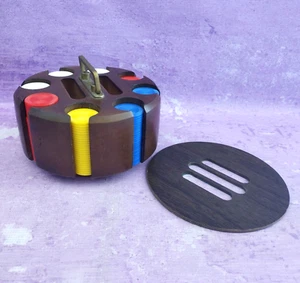 Juego de fichas de póquer vintage carrito de carrusel de madera giratorio con cubierta dos ranuras para cartas - Imagen 1 de 10