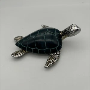 Sea Turtle Statue Figurine Figural Teal Silver Tone Metal Head Flippers 4" - Picture 1 of 8