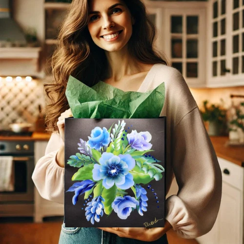 Hand-painted Artistic "WOW!" Premium Black Gift Bag with Silk Ribbon Handles  Foto 1 de 1