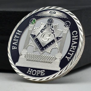 Proud Freemason Silver Metal Challenge Coin Paith, Hope, Charity Collect Medal - Picture 1 of 12