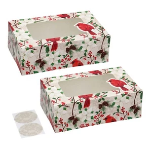 Christmas Bakery Boxes for Cookies Cupcakes Donuts Muffins Red Bird SET OF 2 - Picture 1 of 7