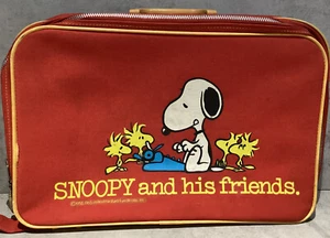 Vintage Aviva Peanuts Snoopy & Woodstock Canvas Suitcase Red 18” X 12” READ - Picture 1 of 11