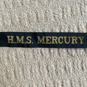 Royal Navy Cap Tally Ribbon - H.M.S. MERKUR Vintage Original. - Bild 1 von 4