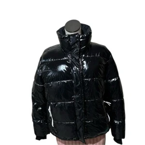 NWOT $198 Lou & Grey X LOFT Active Puffer Jacket Shiny Black Pockets - Picture 1 of 7