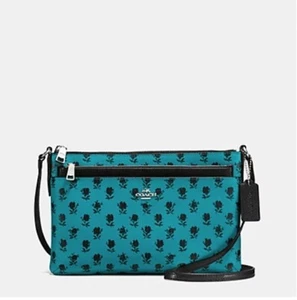 COACH Blue Leather Floral Prints with Pop Up Pouch Crossbody Bag #F38159 - Picture 1 of 4