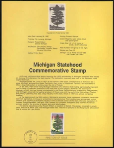 US. SP760. 2246. 22c. Michigan Statehood 150th Anniv.. Souvenir Pages. 1987 - Picture 1 of 1