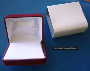 Red Velvet Earring Gift Box 2 1/2" Box White Satin Lined Box Hinged Box JD064 - Picture 1 of 6