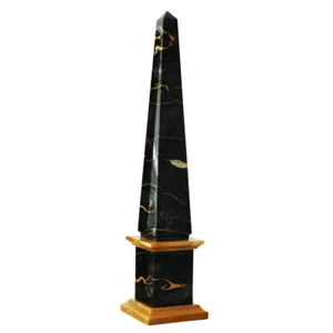 Obelisco Classico Marmo Nero Portoro e Giallo Siena Scultura da Tavolo H 25CM - Picture 1 of 4