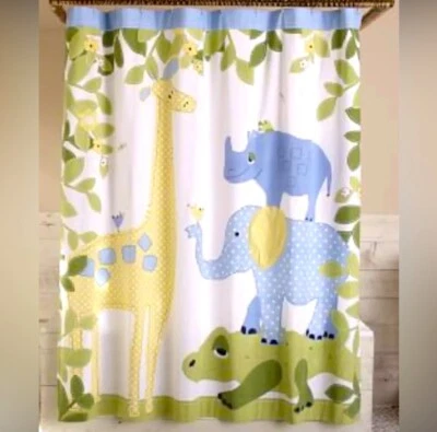 Pottery Barn Kids SAFARI Jungle Safari Elephant Embroidered Shower Curtain EUC - Image 1 of 4