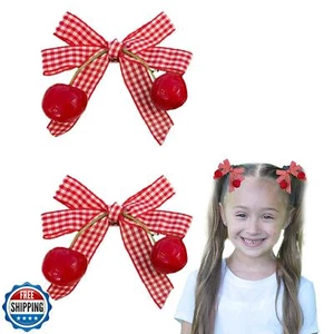 Red White Plaid Hair Bow Clips for Baby Girls - 2Pcs Little Girl Kawaii Hair  - Picture 1 of 5