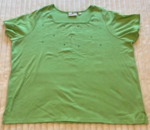 Quacker Factory by Jeanne Bice Top Size 2X Lime Green With Rhinestones Blouse - Picture 1 of 8