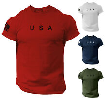 USA Flag Men T Shirt American Tee Patriotic Gym 100% Cotton S - XXL