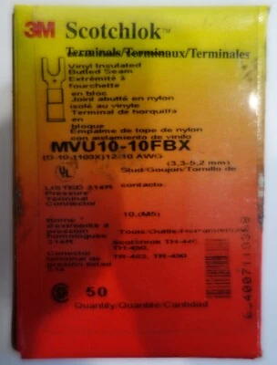 3M MVU10-10FBX TERMINAL, FORK Vinyl Insulated Butted Seam 12-10 AWG 50ct - Image 1 of 2