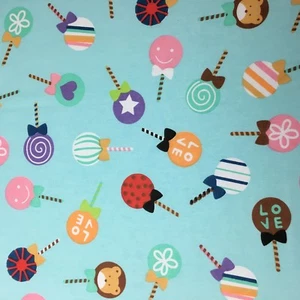 HALF M Delicious Lollipop Food Kitchen Blue Toss Cotton Sewing Fabric - Picture 1 of 5