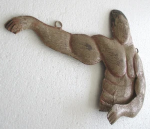 VINTAGE ANTIQUE TIN BODY BUILDER ADVERTISEMENT TRADE SIGN EMBOSSED  WALL HANGING - Picture 1 of 7