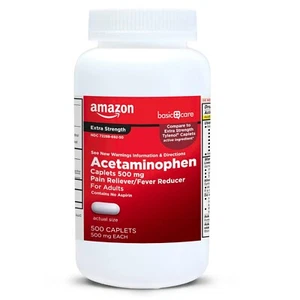 Amazon Basic Care Extra Strength Acetaminophen 500 mg 500 Caplets #B31 - Picture 1 of 5