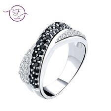 Fashion 925 Silver Black&White Crossover Design Zircon Gemstone Simple Ring Gift