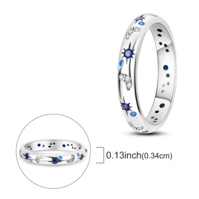 MULA Sparkling Starry Night Finger Ring Blue AAA CZ For Women 925 Silver Plated - Image 1 of 4