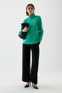 Blusa de lentejuelas con cuello alto verde mar COS NUEVA CON ETIQUETAS TALLA X PRECIO DE VENTA SUGERIDO POR EL FABRICANTE 115 USD - Imagen 1 de 8