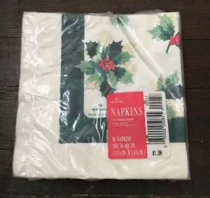Vintage Hallmark Christmas Paper Napkins 16 Holly Green Red Made in USA - Picture 1 of 5