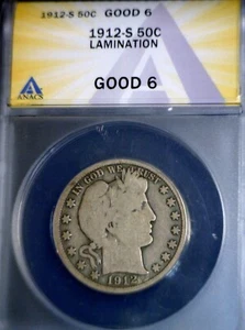 1912s ERROR ANACS G6 LAMINATION Barber Half Dollar SILVER Coin RARE TYPE  NR - Picture 1 of 10