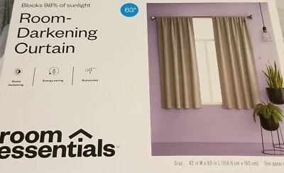 Room Essentials Room Darkening Blocks 98% of Sunlight Curtain Gray 42"W x 63"L  - Image 1 of 3