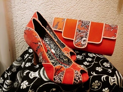 Pumps Matilda Clutch Canberra Floral Blumen Asia orange Vintage Rockabilly Holz  - Bild 1 von 4