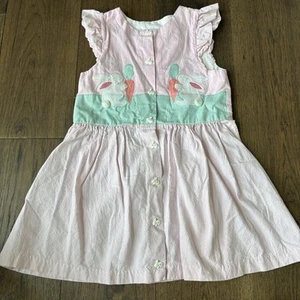 Vintage 90s Hearts Design Seersucker Bunny Button Front Dress Girls Size 6 - Picture 1 of 11
