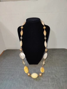Vintage Necklace Multi Color Cream & Brown Chunky Statement-14 inches - Picture 1 of 6
