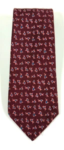 Corbata Charvet Francia patrón de peces de seda granate rosa azul - Imagen 1 de 4