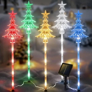 5 Pcs Acrylic Solar Pathway Stakes Lights Outdoor Waterproof, 8 Modes Christm... - Picture 1 of 6