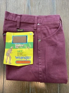 VTG Wrangler Slim Denim Maroon Jeans Sz 28x32 Cowboy Cut Checotah Cotton USA NOS - Picture 1 of 18