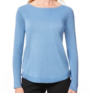 Melissa Paige Womens Large Medium Pullover Sweater Blue Curved Hem Long Sleeves - Picture 1 of 7