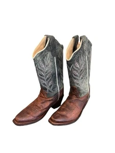 Old West Womens Western Leather Boots Size 6.5 Medium Slate Blue Gray Brown - Picture 1 of 4