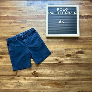 Polo by Ralph Lauren Boys Navy Blue Flat Front Cotton Chino Shorts 6X Preppy - Picture 1 of 7