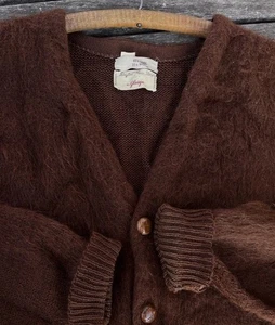 Vintage 50s/60s Brown Fuzzy Mohair Cardigan Daytons Mens Store Size M/L Glasgo - Picture 1 of 8