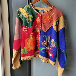 Vintage 80's Berek Fall Harvest/Thanksgiving Cardigan Sweater Med Fall / Autumn - Picture 1 of 15