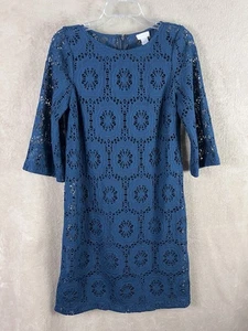 Chico's Camille Crochet Dress Overlay Sheath Dress Enchanted Teal Size 0.5 - Picture 1 of 6