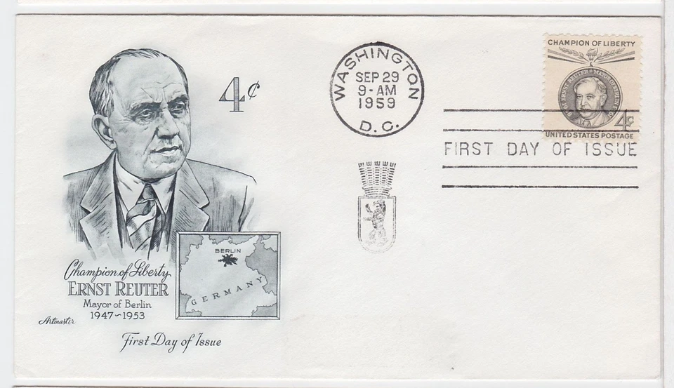 TurtlesTradingPost - Ernst Reuter 1959 #1136 Artmaster Cachet FDC - Image 1 of 1