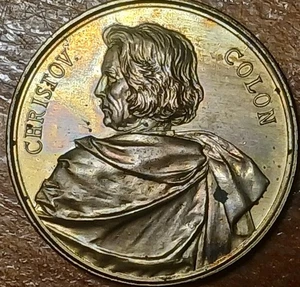 1892 Christov Colon Columbian Exposition Brass Medal E-224  - Bild 1 von 7