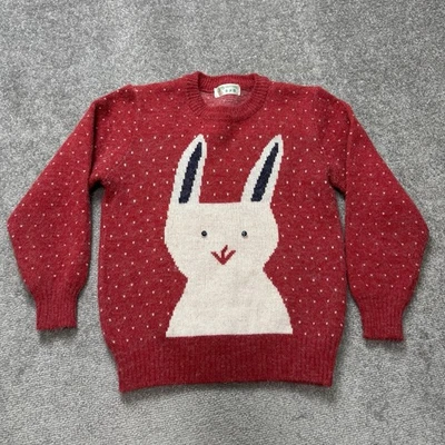 Vintage Bunny Rabbit Girls Youth Red Sweater Knit Size 12 CUTE - Image 1 of 4