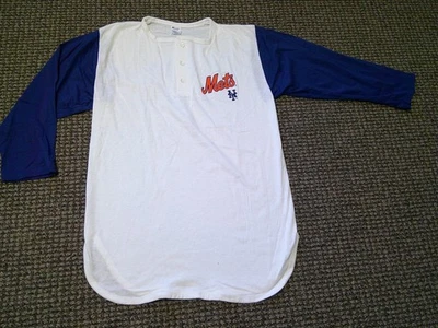 NOS Vtg 80s NEW YORK METS MLB Raglan Slv Baseball Henely T-Shirt CHAMPION L NWOT - Image 1 of 4