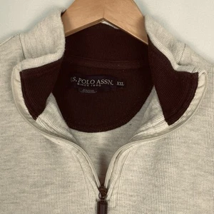US POLO Assn Long Sleeve Ivory Pullover Sweater 1/4 Zip Mens  XXL Long Sleeve - Picture 1 of 12