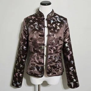 Old Navy Butterflies Cheongsam Jacket M Women Vintage y2k Asian Style Satin Coat - Picture 1 of 10