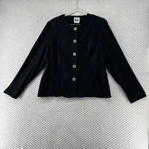 Vintage Leslie Fay Black Blazer Jacket Gold Button Front Career Office Size 14 - Picture 1 of 9